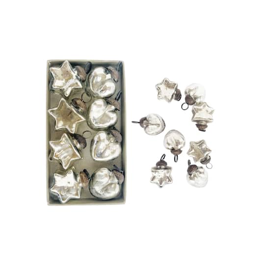 Hello Honey® 8 Pack 1.25" Silver Mercury Glass Heart & Star Ornaments